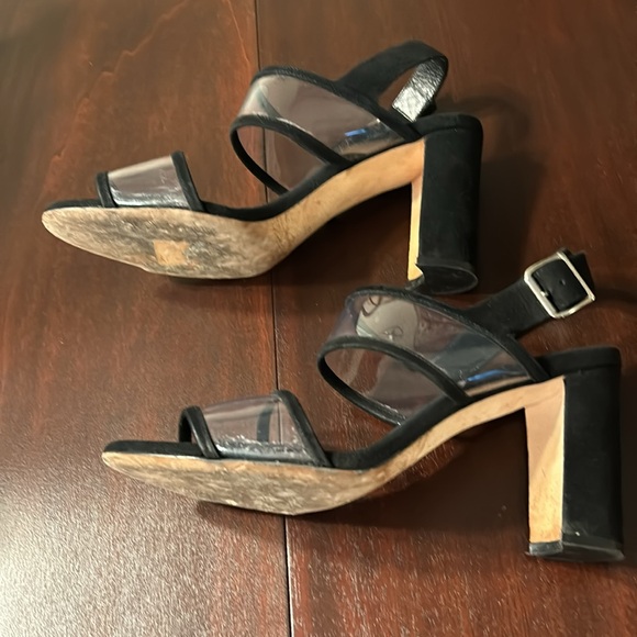 Manolo Blahnik black suede sandals with two transparent straps. 3 1/2” heel. - Picture 4 of 6